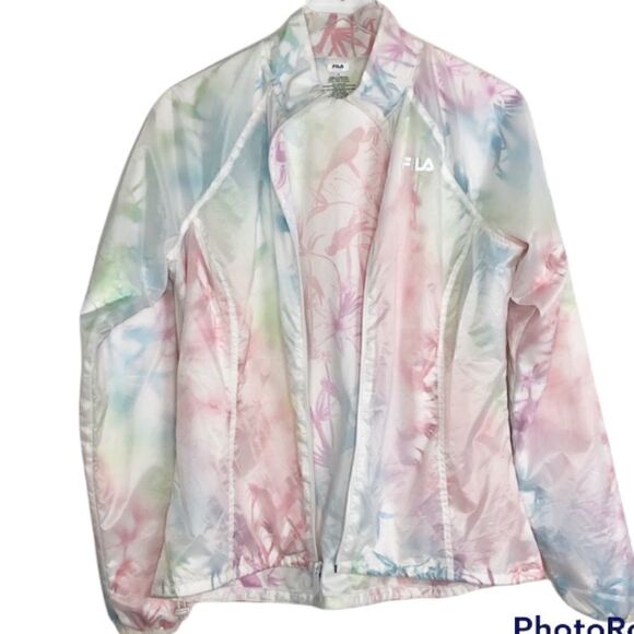 FILA Women’s Pastel Rainbow Bird Print Windbreaker Jacket Size Small - Picture 9 of 9